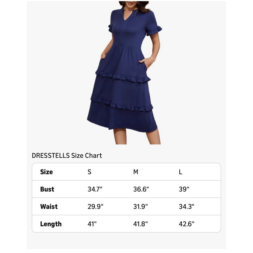 NWT M Light Blue Ruffle Short Sleeve V Neck A Lined Cottagecore Whimsical Dress - Picture 2 of 13